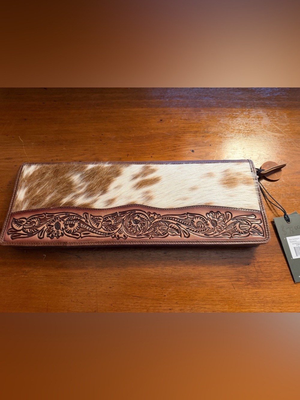 Myra Bags NWT Cowhide & Tooled Leather Jewelry Clutch - White and Brown